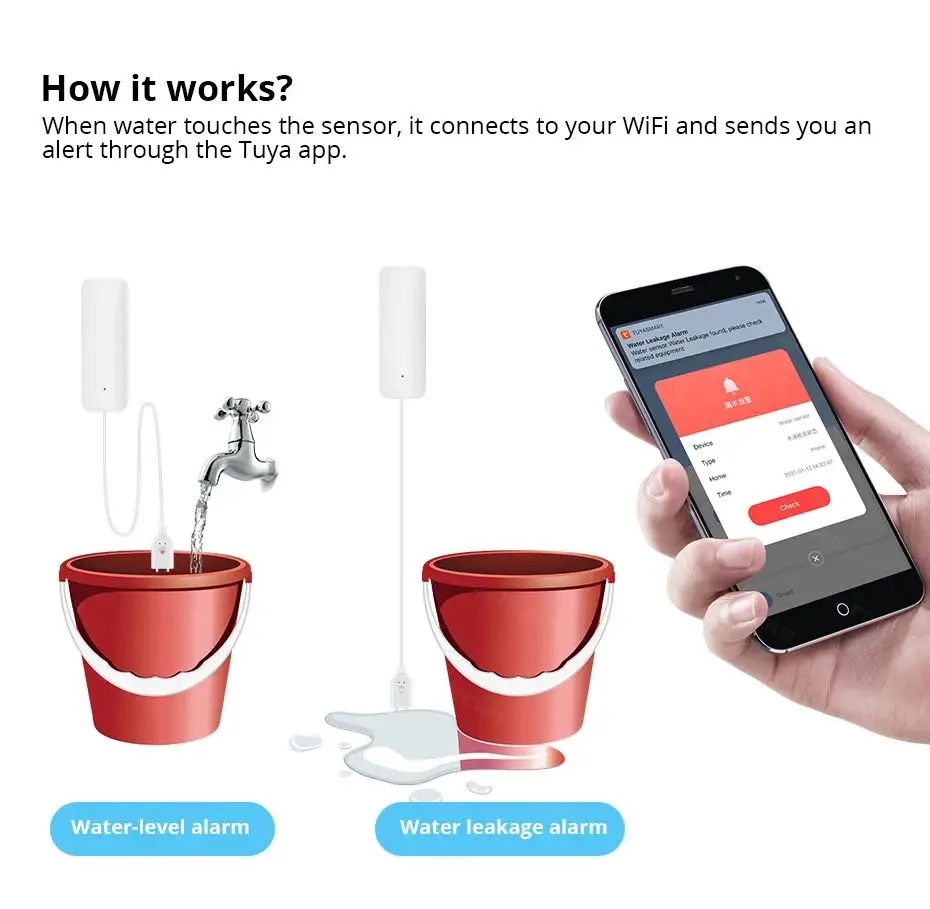 Tuya WiFi Smart Water Leak Sen - Water Alarm Sensor review and price
